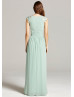 Sage Chiffon Lace Cap Sleeves Long Prom Dress 